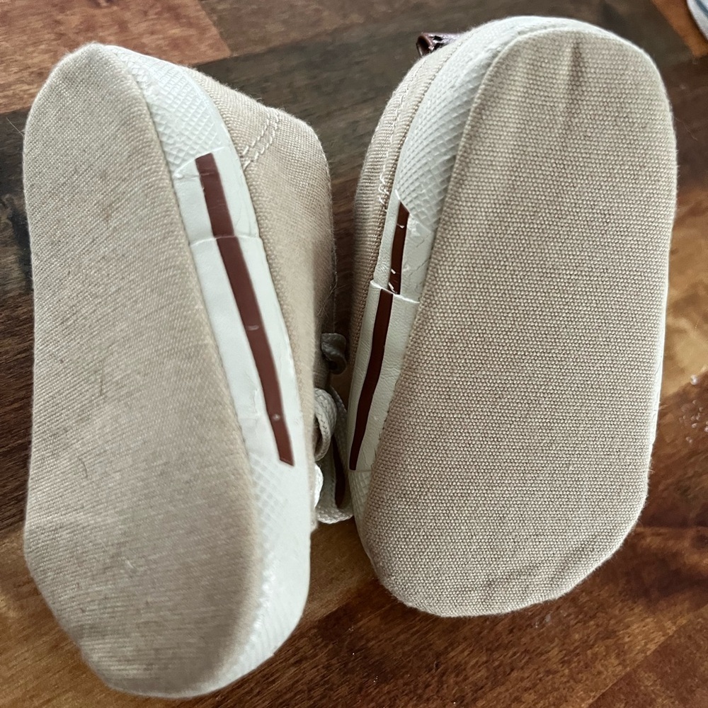 2 pair set - Beige Canvas Baby Walker Shoes with White Accents - Picture 5 of 6